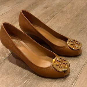 Tory Burch Tan Wedges with Gold Accents